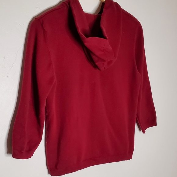 Burgundy Flat Knit Basic Casual Zip-Up Hoodie Sweather with Pockets - Picture 8 of 12